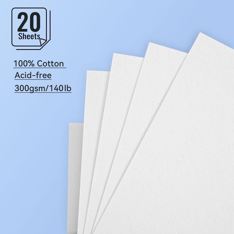 Lightwish Watercolor Sketchbook,100% Cotton Acid Free Watercolor Journal,300gsm/140lb Cold Press Watercolor Paper for Artists,Adults,Students,20 Sheets,9.25 * 6.3 Inches - Image 2